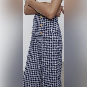 NWT ZARA Blue Buttoned Houndstooth Pants Size: M